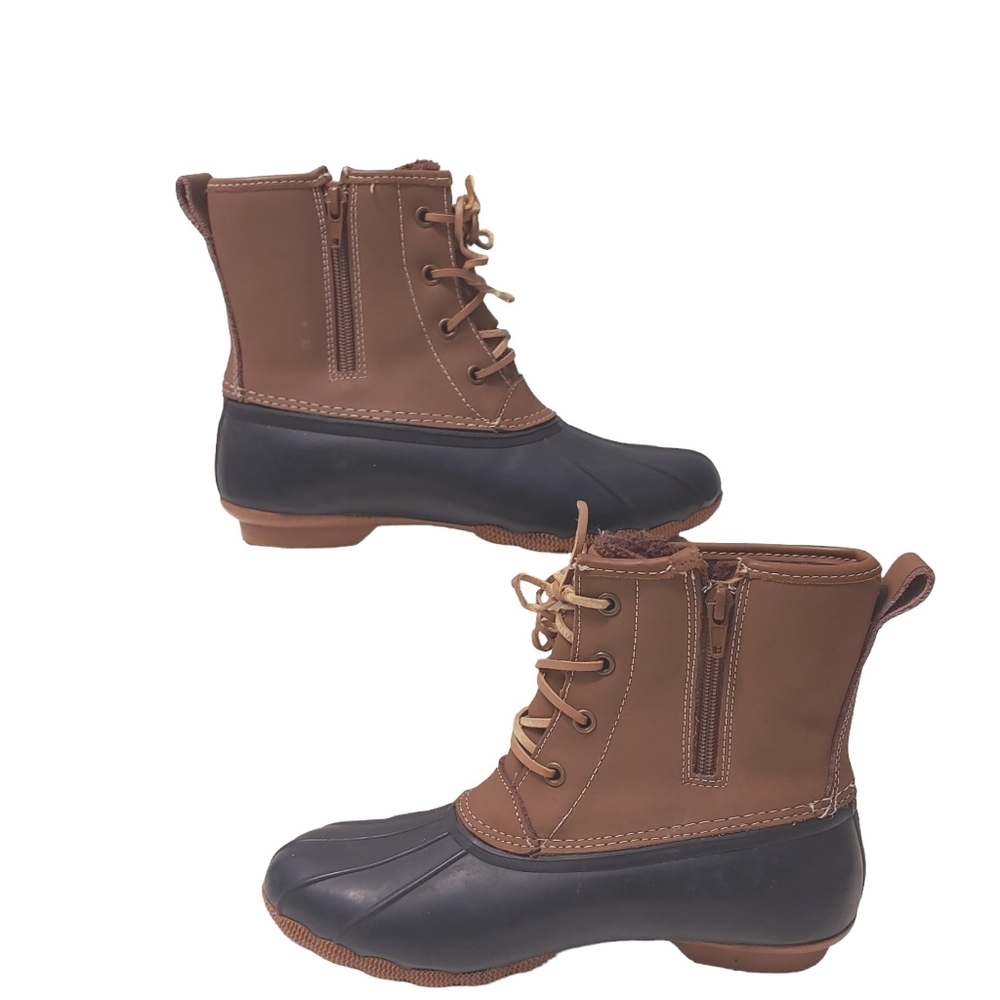 Serra Women Blue-Brown Rain Duck Leather/Rubber Boots, 3M Thinsulate, Size 8